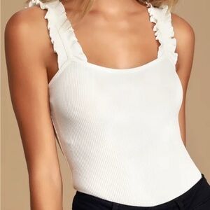 Honey Punch ruffle strap ribbed bodysuit